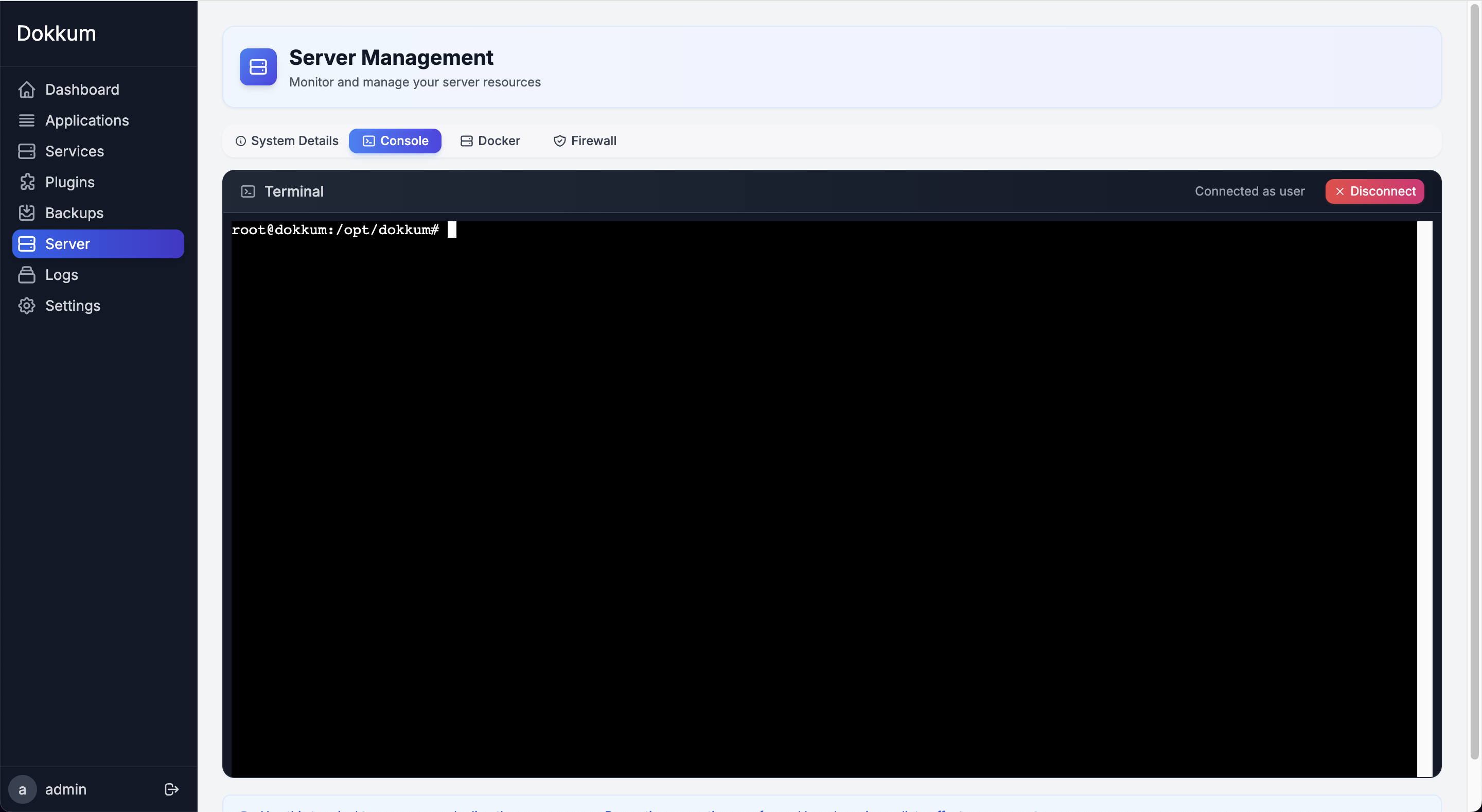 Dokkum Server Console